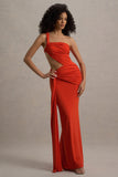 Giovanna Orange Asymmetric Maxi Dress With Wrap Skirt
