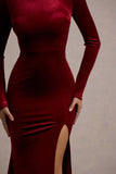 Rayla Berry Velvet Maxi Dress With Split