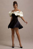 Brynne Black & Cream Velvet Mini Dress With Satin Puff Sleeves