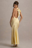 Amelita Lemon Satin Cowl-Neck Maxi Dress