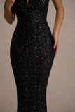 Dazzle Me Black Sequin Strappy Bodycon Maxi Dress