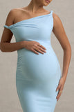 Lita Powder Blue Twisted Asymmetric Maternity Maxi Dress