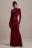 Noya Berry Long-Sleeve Ruched Maxi Dress