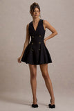 Collette Black Tailored Plunge-Neck Mini Dress