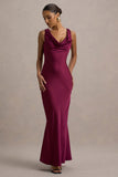 Alesso Burgundy Satin Cowl-Neck Maxi Dress