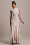 Ulani Champagne High-Neck Maxi Dress With Open Back