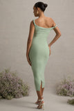 Salome Light Green Twisted Asymmetric Maternity Midi Dress