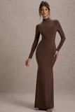 Tova Chocolate High-Neck Long-Sleeve Maxi Dress