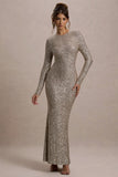 Citrine Champagne Sequin Long-Sleeve Maxi Dress