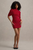 Perdi Red Bodycon Mini Dress With Twisted Cape