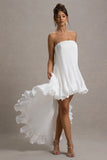 Whistler White Chiffon Bandeau High-Low Ruffled Maxi Dress