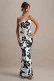 Lita Monochrome Floral Print Twisted Asymmetric Maxi Dress