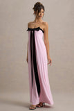 Mckenna Pink Strapless Maxi Dress With Black Bow
