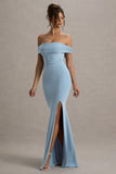 Law of Attraction Powder Blue Bardot Draped Split Maxi Dress