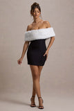 Little Luxe Black Bardot Mini Dress With White Fur Trim