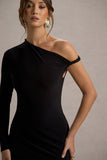 Irene Black Asymmetric Wrap Mini Dress