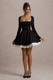 Azelie Black & White Square-Neck Floral-Trim Mini Dress