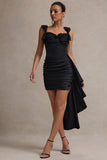 Lesina Black Satin Ruched Corset Mini Dress With Drape