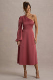 Haila Rose Pink Satin One-Shoulder Maxi Dress