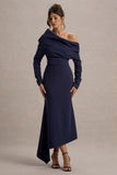 Lou Navy One-Shoulder Asymmetric Maxi Dress