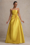 Universe Mustard Bandeau Split Puff-Skirt Maxi Dress