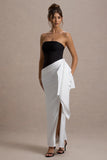 Kalinda Black And White Strapless Maxi Dress With Draped Skirt