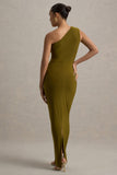 Dalarie Green One-Shoulder Gathered Maxi Dress