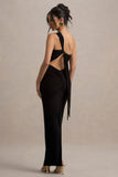 Venetia Black One-Shoulder Tie-Back Maxi Dress