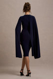 Marysol Navy Asymmetric Cape Midi Dress