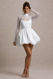 Tinkerbell White Satin Long-Sleeve Puffball Mini Dress