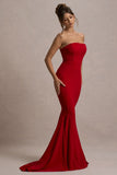 Impress Me Red Strapless Bandeau Fishtail Maxi Dress