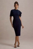 Dorothea Navy Draped Midi Dress With Cape