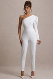 San Jose White One-Shoulder Puff-Sleeve Jumpsuit