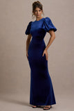 Ashlin Navy Velvet Puff-Sleeve Maxi Dress