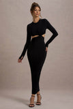 Attina Black Long-Sleeve Twisted Cut-Out Maxi Dress