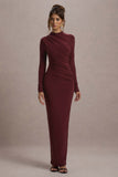 Hespera Port High-Neck Long-Sleeve Gathered Maxi Dress