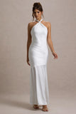 Knox White Satin Knot Halter-Neck Maxi Dress