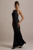 Frida Black Satin Halter-Neck Backless Maxi Dress