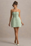 Anniston Light Green Bandeau Tailored Button Mini Dress