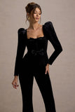 Ramie Black Velvet Flared-Leg Trousers
