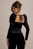 Tazmin Black Velvet Embellished Square-Neck Top