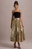 Nicci Black & Gold Strappy Midi Dress With Sequin Skirt