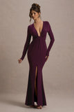 Aluna Plum Plunge-Neck Twisted Split Maxi Dress