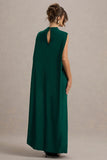 Maeve Bottle Green Cape-Sleeve Draped Maxi Dress