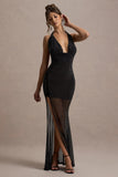 Diaz Black Embellished Cowl-Neck Split Maxi Dress