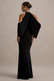 Teresa Black High-Neck Cold-Shoulder Maxi Dress