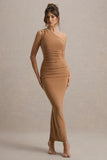 Dalarie Brown One-Shoulder Gathered Maxi Dress