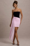 Sweetie Black & Pink Ruched Mini Dress With Drape