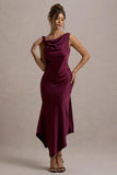 Donelli Plum Satin Asymmetric Midi Dress