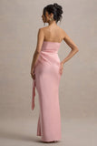 Loz Light Pink Satin Bandeau Draped Maxi Dress